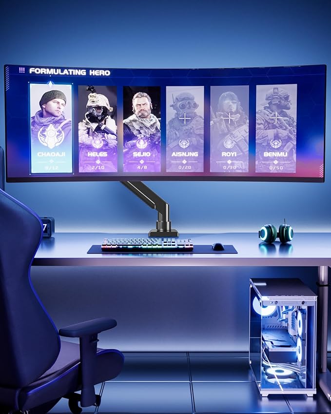 MOUNT PRO Heavy Duty Monitor Arm for Max 49 Inch Ultrawide Screens up to 44 lbs, Aluminum Premium Single Monitor Mount for Samsung Odyssey G9 and More, Adjustable Display Desk Stand, VESA 100x100mm