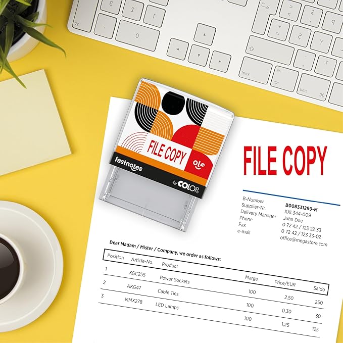 Fastnotes File Copy Self-Inking Rubber Stamp by COLOP - Great for Office Documents, Notary, Warehouse, Accounting Paperwork, Business, and Legal Documentation - Red Ink (File Copy- Red)