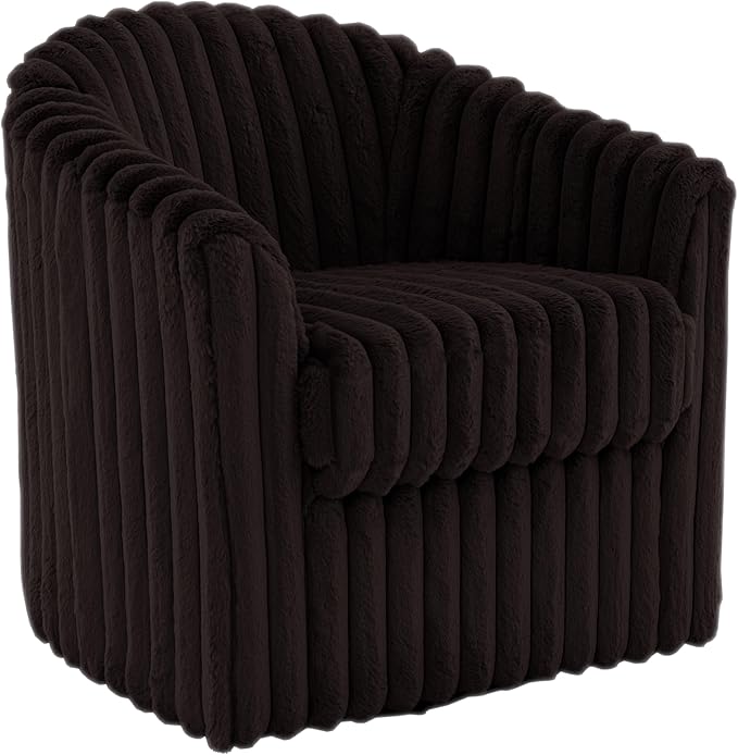 UIXE Faux Fur Swivel Accent Chair, Set of 2, Modern Upholstered Armchair Barrel Club Chair for Living Room, Chocolate