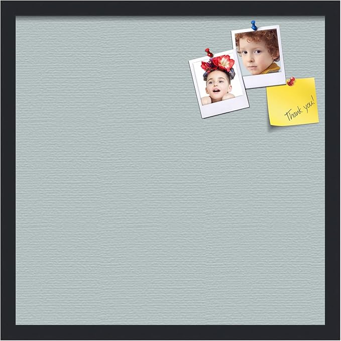 PinPix 20x20 Inch Cork Bulletin Board. This Decorative Framed Pin Board Comes with Soft Blue Design and a Satin Black Frame. Ideal for Home Office Decor or Message Board (PinPix-1814)