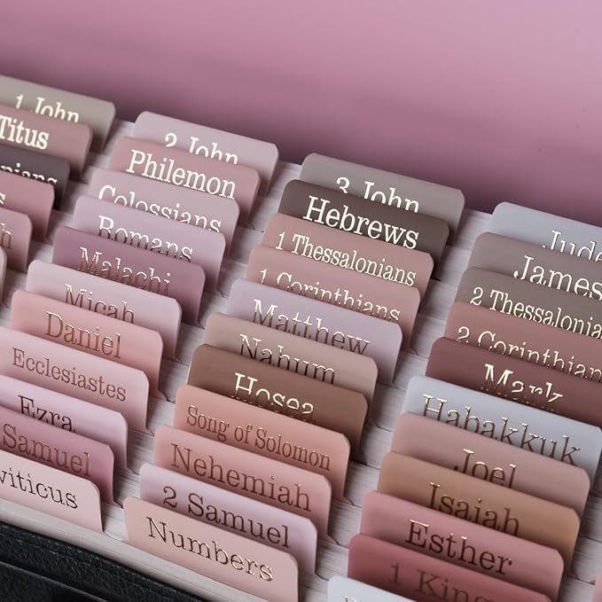 UPAFEXXI-Laminated Bible Tabs for Women and Men (Gold Foil Embossed Lettering) Reposition Large Print tabs, Easy to Read and Apply, 80 Bible Chapters Labels for Easy Navigation(Earth Tone Theme)