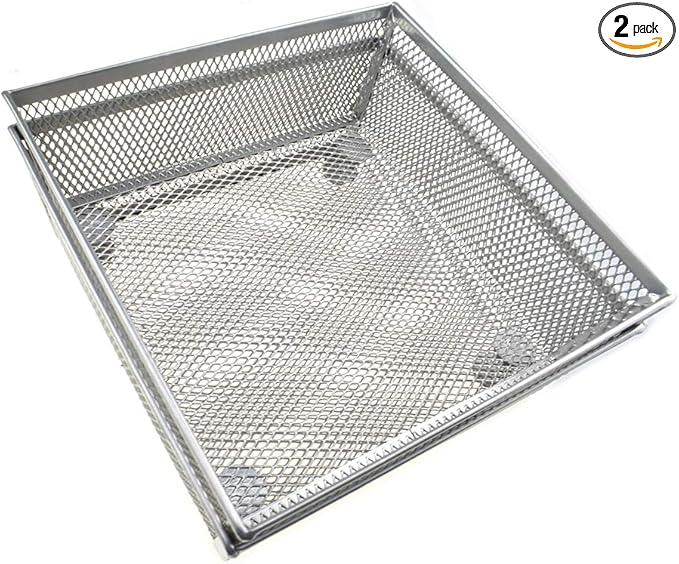 HAHIYO Stackable Mesh Tray Cup 6 x 6 x 2 inches Sturdy Container for Desk Drawer Organizer Collection for Home Office School kitchen Soft Foam Feet No Sharp Edges 2 Pack Silver