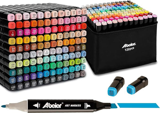 120 Colors Alcohol Markers Set, Dual Tips Blender Art Markers for Drawing, Permanent Sketch Marker for Kids adult coloring, Alcohol Based Marker, Adults Coloring and Artist Illustration.