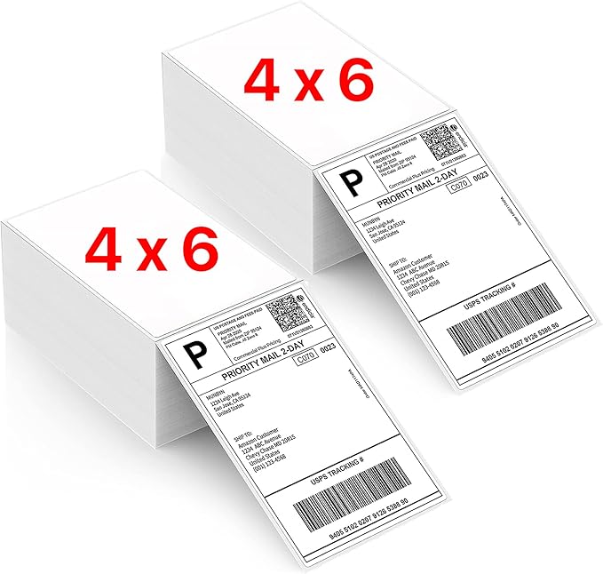 Fanfold 4 x 6 inch Thermal Labels Stack Direct White Strong Adhesive Perforated Postage Shipping Printer Compatible with Zebra SNBC Epson Rollo (1000, Fanfold)