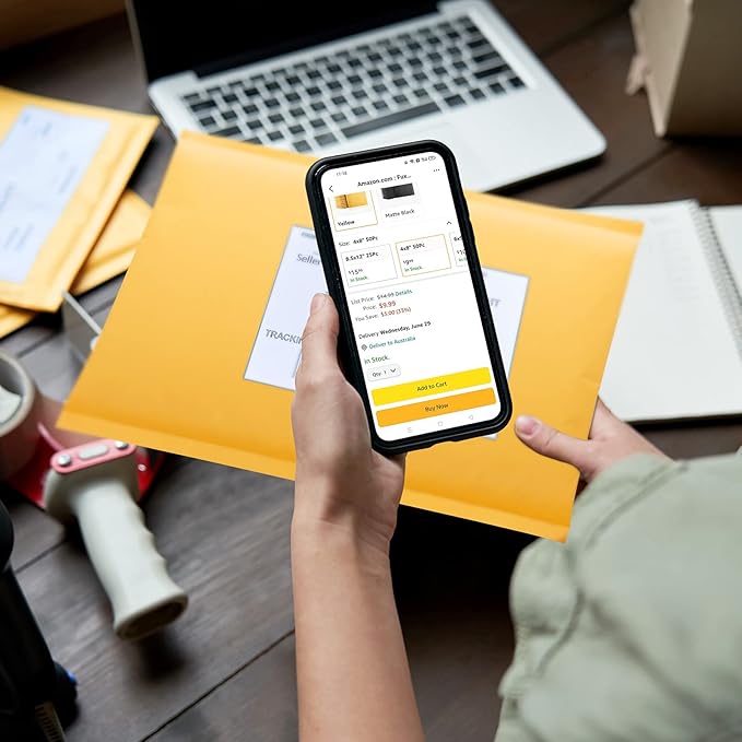 Fuxury Kraft Bubble Mailer 10.5X16 Inch 25 Pack,Strong Adhesion Padded Envelopes,Usable Size 10.5X15", Self Seal Bubble Envelopes,Waterproof Padded Mailers Packaging for Small Business,#5 Yellow