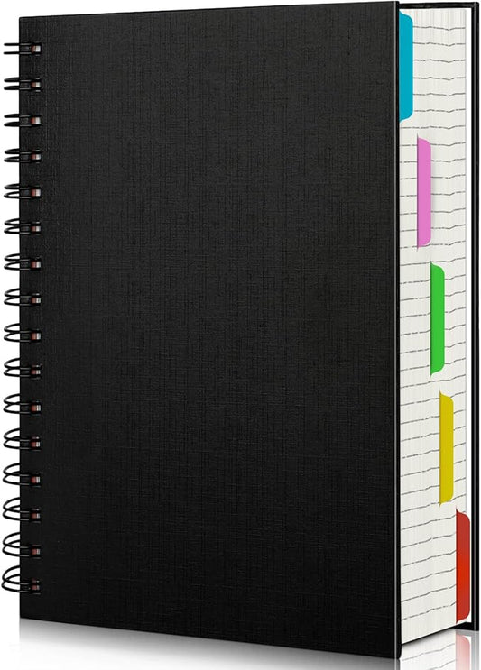 EUSOAR Notebook with Dividers, 1 Pack A5 5.5"x 8.3", 5 Subject, Hardcover College Ruled Paper 100gsm Thick, 120 Sheets/ 240 Pages, Notebooks & Writing Pads for Travelers School Office Business Gift