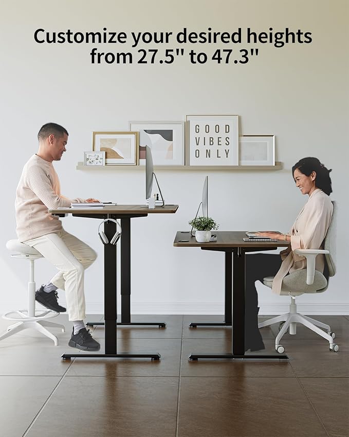 FEZIBO One-Piece Standing Desk Adjustable Height Stand up Home Office Desk, 48x24 Inch Electric Standing Computer Desk, with 4 Memory Presets, Fixable casters, Black Walnut