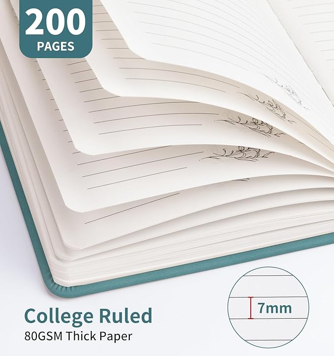 Lined Journal Notebook For Women Men, 200 Pages A5 Hardcover Leather Journals For Writing College Ruled Notebook For Work School Note Taking Business Diary Notepad 5.7'' X 8.3''- Aegean Blue