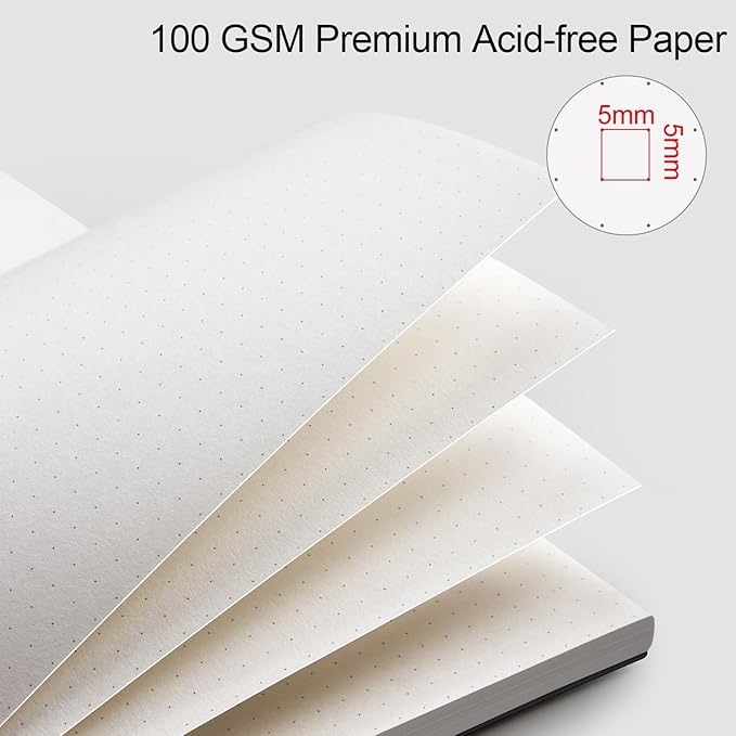 AHGXG Bullet Dotted Journal - Dot Grid Spiral Notebook B5, 140 Pages, 100 GSM Thick Paper, Waterproof Plastic Cover Journals for Bullet Journaling, Sketching, 7.6" x 10", Black