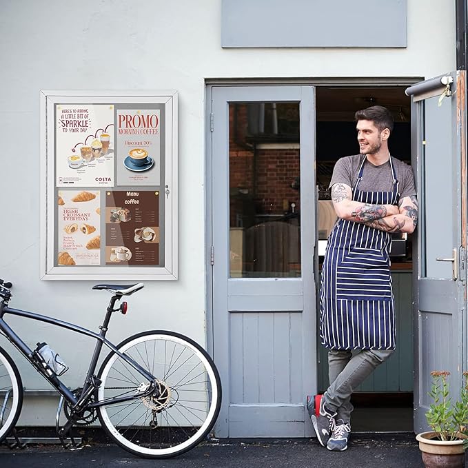 Outdoor Bulletin Board Weatherproof 36x24 in,Enclosed Bulletin Board with Locking Door, Wall Display Case for Office School Home Commercial, Silver Aluminum Frame, Gery Felt