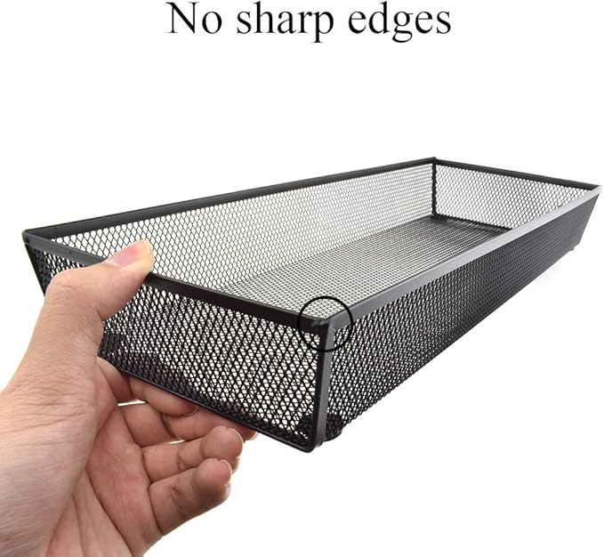 HAHIYO Stackable Mesh Tray Cup 15 x 6 x 2 inches Sturdy Container for Desk Drawer Organizer Collection for Home Office School kitchen Soft Foam Feet No Sharp Edges 1 Pack Black