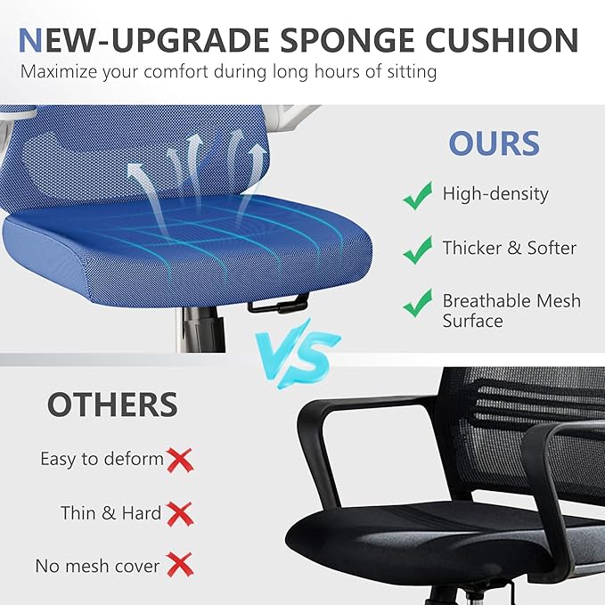 Office Chair,Ergonomic Comfy Home Desk Chair with 350LBS Capacity,High Back Gaming Chair with Wheels,Mesh Computer Chair,Lumbar Support, Adjustable Headrest,Flip-up Armrest