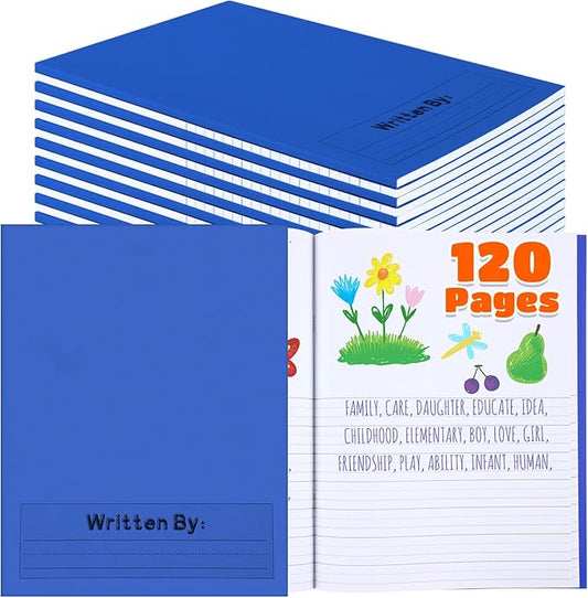 Henoyso 12 Pcs 120 Pages Primary Composition Notebooks K-2 9 3/4 x 7 1/2 Inch Journals Primary Journals Blank Books for Kids to Write Stories Kindergarten (Blue)