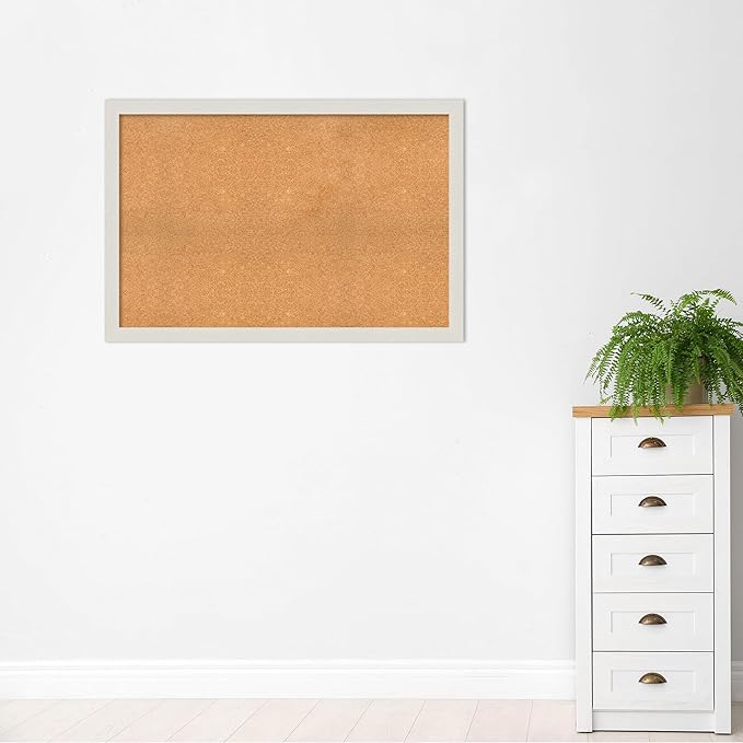 Amanti Art Natural Cork Board for Wall, 33x49 Vision Board with White Frame, Oversize Corkboard Office Decor for Home Organization, Country Rustic Corkboard Pinboard to Display Items for Home