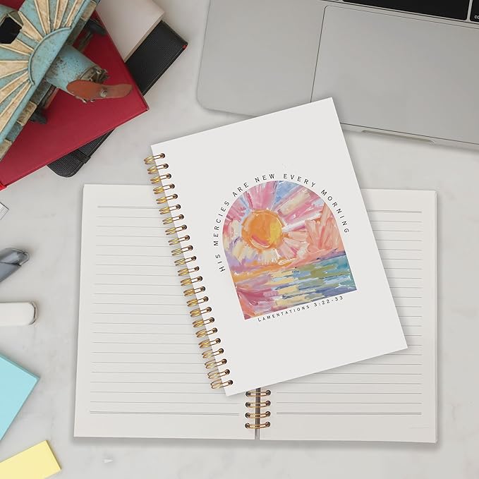 Qabliqo Watercolor Christian Spiral Notebooks, His Mercies Are New Every Morning Bible Journals for Writing, Religious Prayer Journal for Woman, Scripture Notebook for Note Taking, 5.5x8.3 Inch