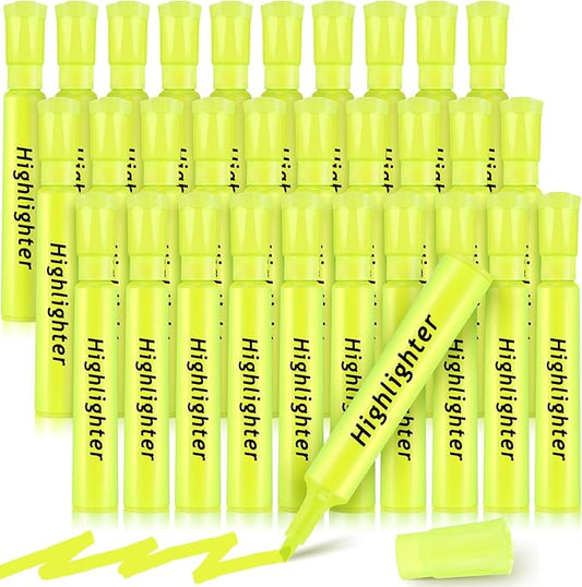 Qilery 30 Pack Highlighters Bulk, Tank Style Chisel Tip Highlighters Markers Quick Drying for Kids and Adult Coloring, Classroom Home Office School Supplies (Yellow)