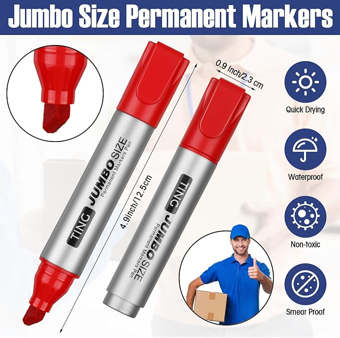 Fuutreo 16 Pcs Jumbo Size Permanent Markers Bulk Large Chisel Tip Permanent Markers Thick Waterproof Jumbo Pens Set Huge Poster Supplies(Rainbow)