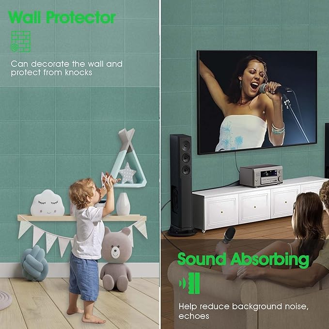 Large Cork Board for Office Wall Decor,48"x36"-12 Pack Felt Wall Tiles with Safe Removable Adhesive Tabs, 1/2" Thick, Felt Bulletin Board Pin Board Cork Boards for Walls - Sage Green