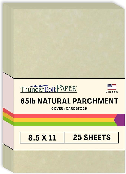 25 Natural Parchment 65lb Cover Paper Sheets 8.5X11 Inches Cardstock Weight Colored Sheets 8.5" X 11" (8.5X11 Inches) Standard Letter|Flyer Size - Printable Old Parchment Semblance