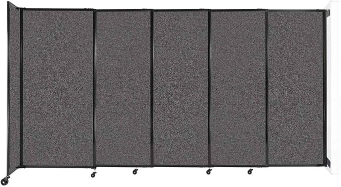 Wall-Mounted Sliding StraightWall Room Divider | Adjustable Widths | Locking Wheels | Room Separator | Up to 11'3" Wide x 6' Tall Charcoal Gray Fabric Panels