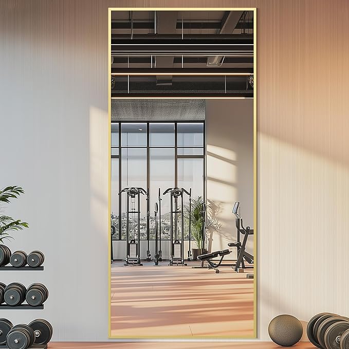Full Length Mirror with Stand 76"x34" Extra Large Gold Floor Mirror, Rectangle Standing Mirror for Living Room Bedroom Cloakroom Gym, Thin Aluminum Frame, Tempered Glass