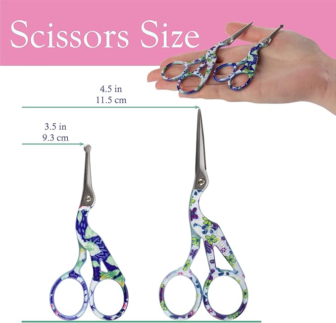 Stork Bird Rounded Safety Tip Embroidery Craft Stainless Steel Crane Scissors - Assortment D - 20 Pairs