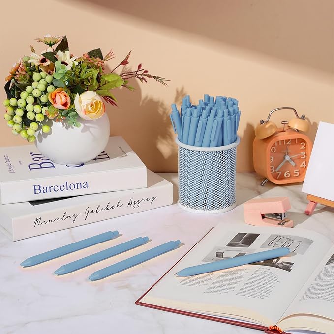 Fulmoon Ballpoint Pens Bulk Retractable Comfortable Writing Pens Cute Back to School Supplies in Medium Point 1.0 mm for Teacher Student Bridal Shower Baby Shower (Light Blue,25 Pcs)