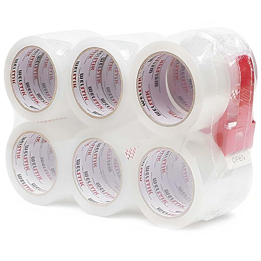 WELSTIK 12 Pack Clear Packing Tape Refills with 1 Dispenser, Heavy Duty Packaging Tape for Shipping and Moving, 2.4Mil 2 Inch x 60 Yard