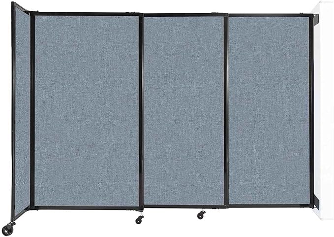 Wall-Mounted Sliding StraightWall Room Divider | Adjustable Widths | Locking Wheels | Room Separator | Up to 7'2" Wide x 5' Tall Powder Blue Fabric Panels