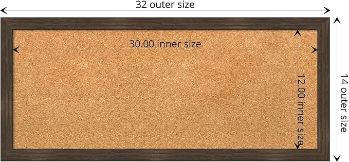 Amanti Art Natural Cork Board for Wall, 14x32 Vision Board with Brown Wood Frame, Medium Corkboard Office Decor for Home Organization, Casual Corkboard Pinboard to display items for home organization
