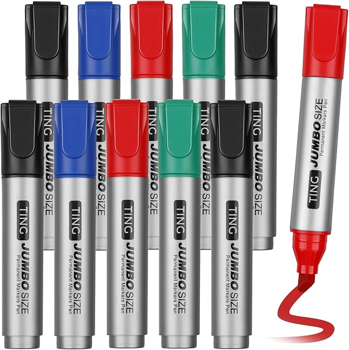 Fuutreo 10 Pack Jumbo Permanent Markers Bulk Large Chisel Tip Permanent Markers Quick Drying Waterproof Big Huge Poster Pens for Office, Logistics Company and More(Multicolor)