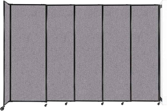 Wall-Mounted Sliding StraightWall Room Divider | Adjustable Widths | Locking Wheels | Room Separator | Up to 11'3" Wide x 7'6" Tall Cloud Gray Fabric Panels