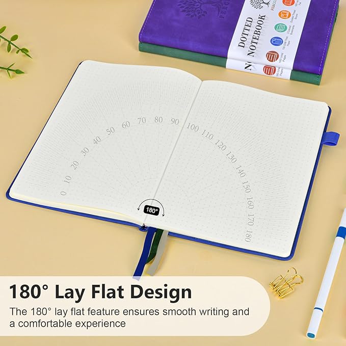 PERCUN Dotted Journal Notebook for Men & Women, 160 Pages Dot Grid notebook for Note Taking, Bullet Journaling Notebook for Work, School, Travel, Writing, A5 Hardcover 5.9" x 8.5"(Navy)