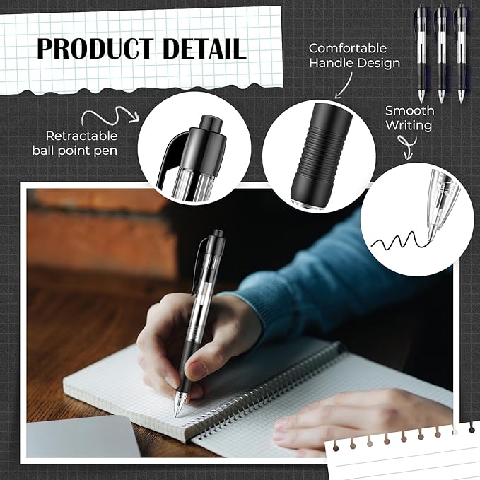 Fulmoon 100 Pcs Gel Ink Pens Retractable Ballpoint Medium Point 1.0 mm Ballpoint Smooth Writing Click Pens for Journal Writing Office Home(Black Ink)