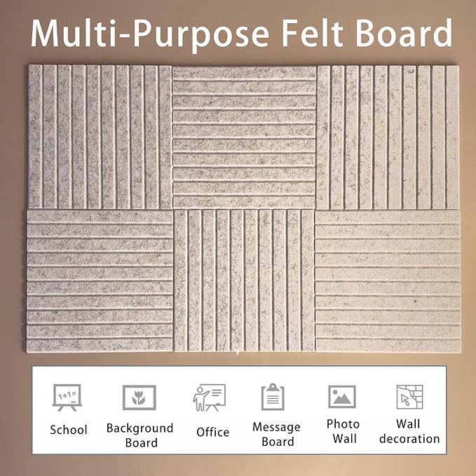 KEYIDE 8Pack 12"x12" Bulletin Boards for Walls, Push Pin Board for Office, Cork Board Alternative for Office, School Slat Wall Paneling (Grey)