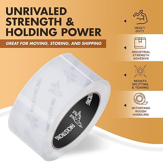 Packstrong Industrial Grade Clear Packing Tape 6 Rolls - 110 Yards per Roll - 3" Wide x 2.0 mil Thick, Acrylic Adhesive Heavy Duty Tape for Box Office Moving Packaging Shipping