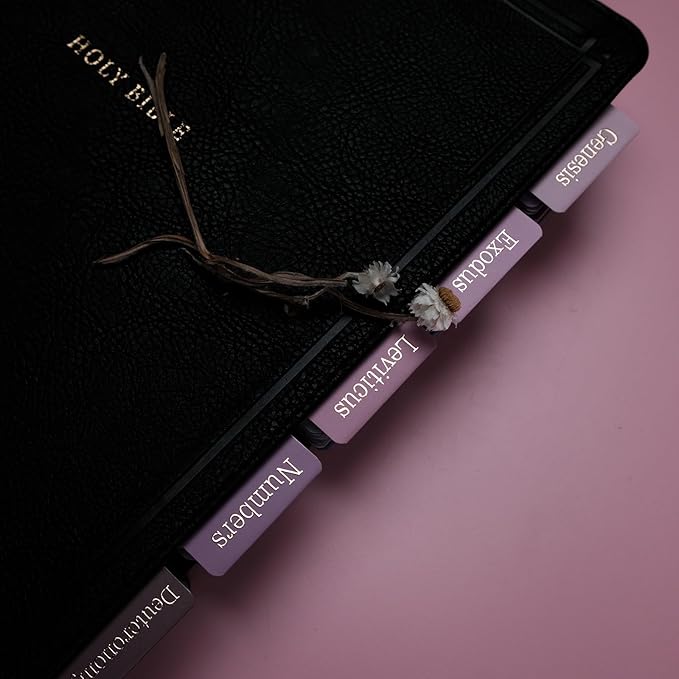 UPAFEXXI-Laminated Bible Tabs (Gold Foil Embossed Lettering), Bible Tabs for Women and Men, Reposition Large Print Stickers, Easy to Read and Apply, 80 Chapters Labels for Easy Navigation(Purple)