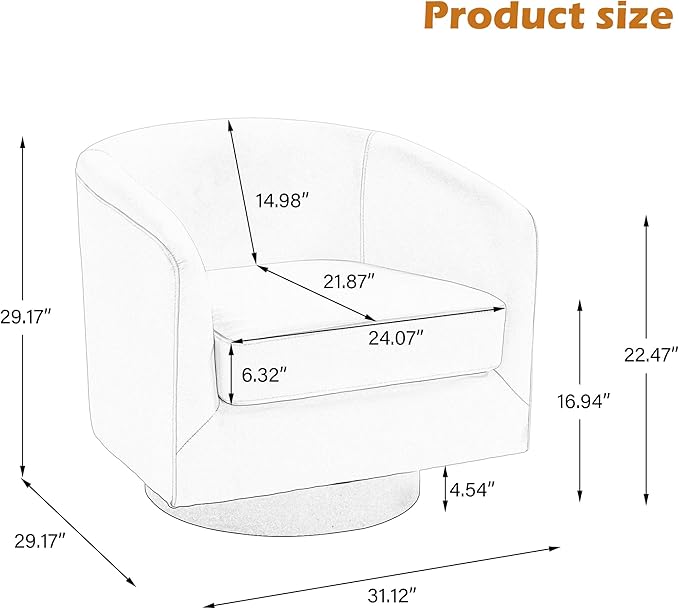 UIXE Swivel Accent Chair with Wood Base, Chenille Upholstered Barrel Chairs for Living Room, Comfy Round Armchair Single Sofa Bedroom Reading Seat - 31" W, Tan