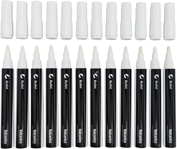 Volcanics White Liquid Chalk Markers 36 Pack Chalk Pens for Blackboard, Chalkboard, Windows, Glass, LED Board, Bistro Signs – Erasable Water-Based Ink Ideal for Teachers, Artists & DIY Projects