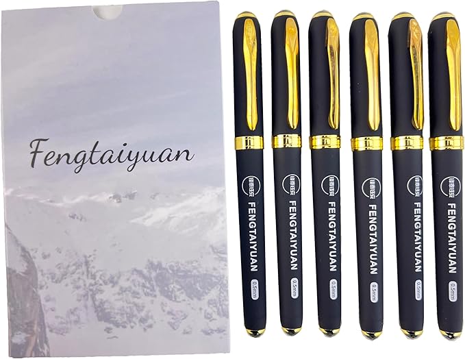 Fengtaiyuan P18Prox6, Gel Pens, Black Ink, Extra FIne 0.5mm, Writting Pens, Smooth, 6 Pack (P18Prox6)