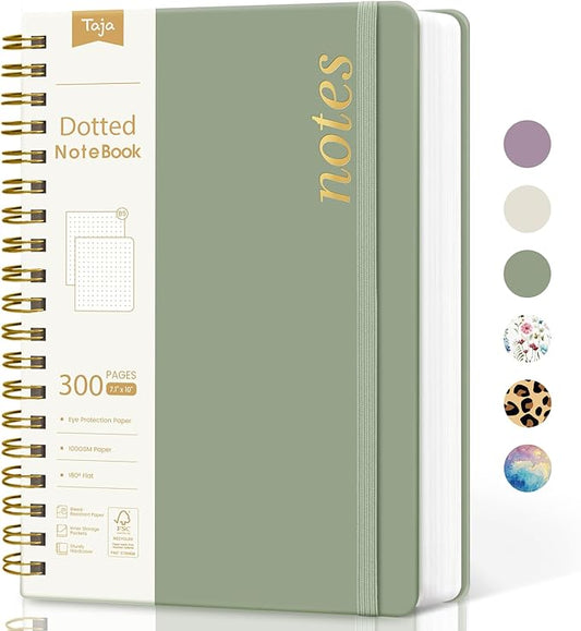 Spiral Dotted Notebook Journal for Work, 300 Pages, Thick B5 (7.1"x10") Bullet Dotted Journal for Women & Writing, Hardcover Notebook for Note Taking, Perfect for Work School Note Taking Business, Green