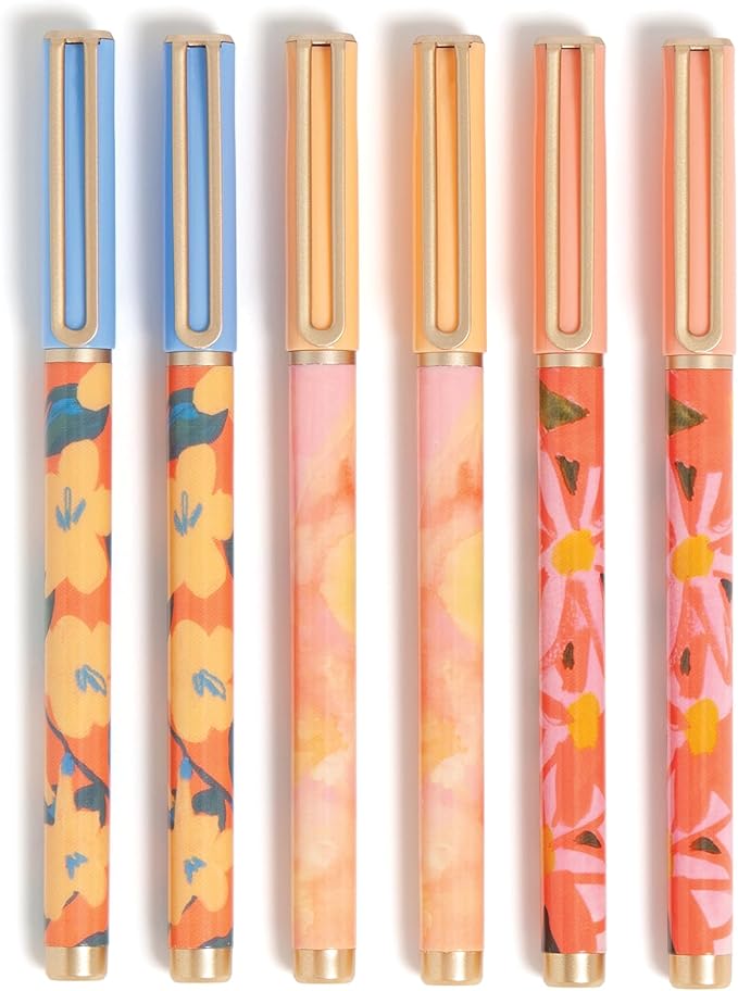 U Brands Catalina Felt Tip Pens, Set of 6, Artist Touch, Gold Details, Medium (0.7 mm) Point, Black Ink