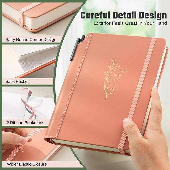 Lined Journal for Women 100 GSM 288 Pages Leather Journals for Writing A5 Hardcover Travel Journals Notebook Gift Set with Pen for Work Daily Writing