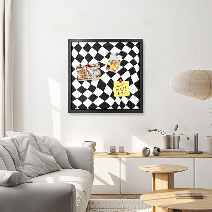 Cork Bulletin Board with Decorative Black and White Linen – 20x20 Inch Square Pin Board for Walls, Girls Vision Board for Organizing Notes, Photos & Reminders, Perfect for Office & Home