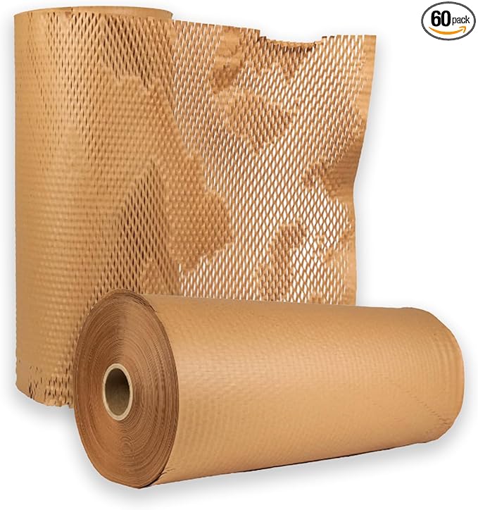 PSBM 60 Roll Honeycomb Packing Paper, 20 Inch x 1000 Feet Bubble Cushioning Wrap For Shipping Materials, Recyclable Honeycomb Paper