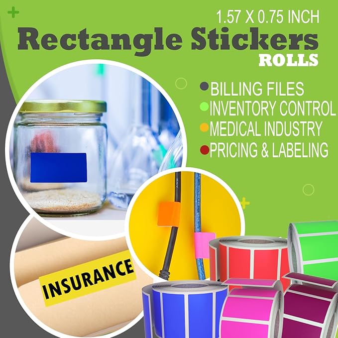 Pastel Pink Sticker Label Rolls 1.57 x 0.75 inch, 5 Rolls- 2500-Pack, Rectangular Easy Write Labels 40mmx19mm by Royal Green