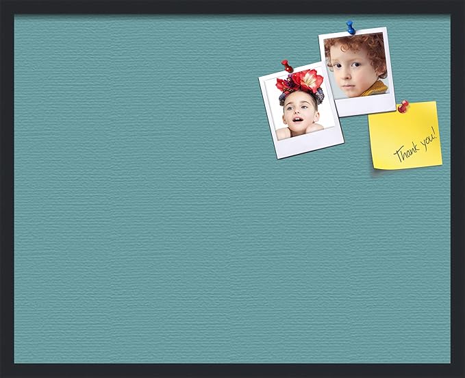PinPix 30x24 Inch Cork Bulletin Board. This Decorative Framed Pin Board Comes with Aqua Pastel Design and a Satin Black Frame. Ideal for Home Office Decor or Message Board (PinPix-1806)