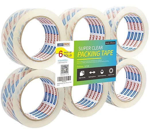 ADHES Packing Tape Shipping Tape Packaging Tape for Moving Boxes Heavy Duty Clear, 55M Per Roll 1.88 Inch Width,2.7Mil