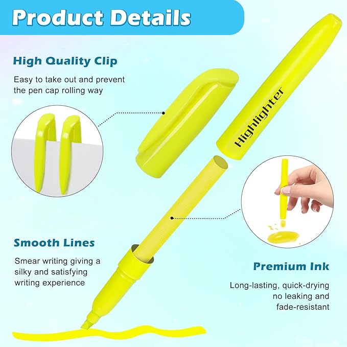 V-Opitos 30 Pack Yellow Highlighters, No Bleed Bright Highlighters with Soft Chisel Tips, Ideal for Office and School Supplies