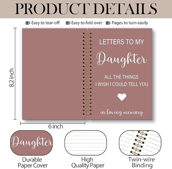 OINDADE Memorial Gifts for Loss of Daughter Grief Notebook Journal, Letters to My Daughter in Heaven Journal, Sympathy Notebooks Gifts for Loss of DaughterMother, In Loving Memory Gifts, 6x8.2In